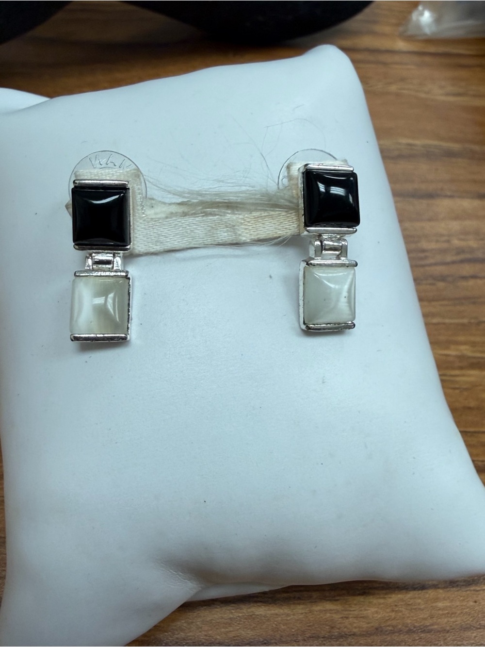 Vintage ROMA Black & White Geometric Dangle Earrings Silver Tone Minimalist
